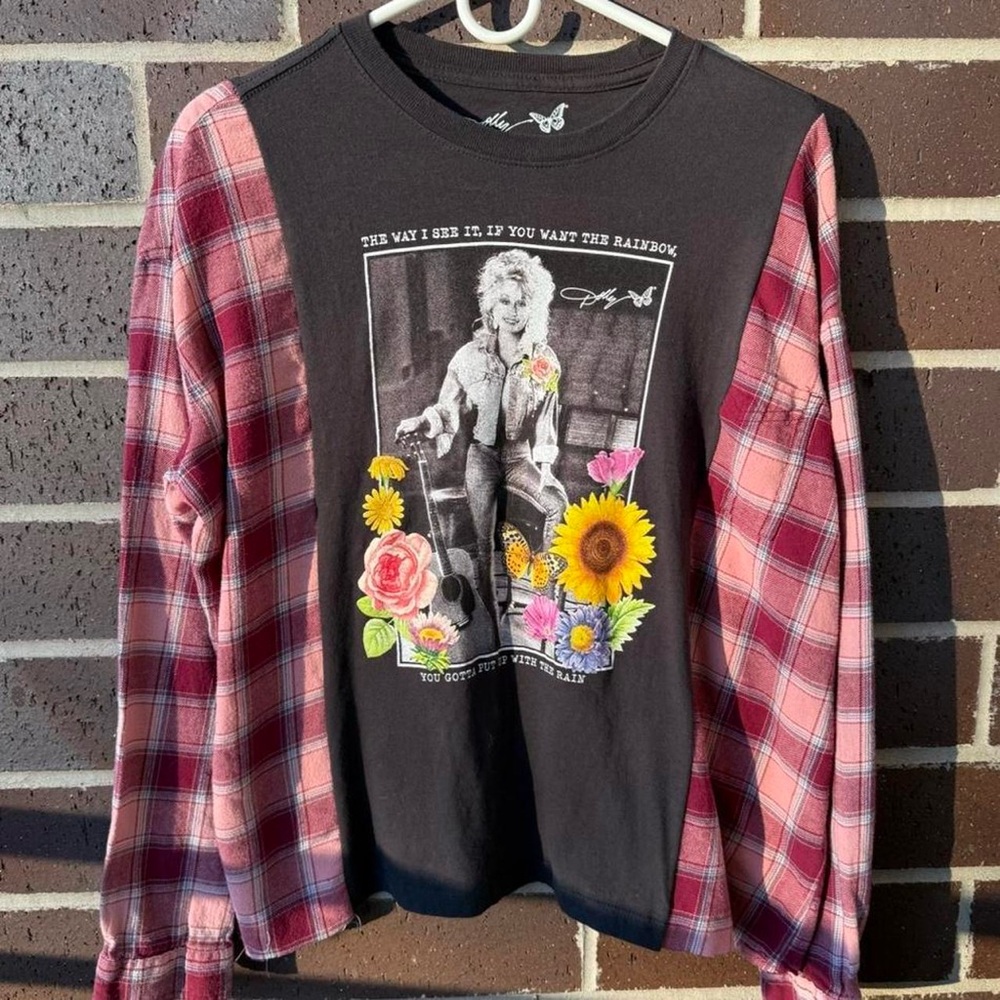 Dolly Parton Reworked Floral T-Shirt Flannel
